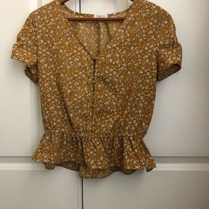 Yellow Floral shirt with ruffle